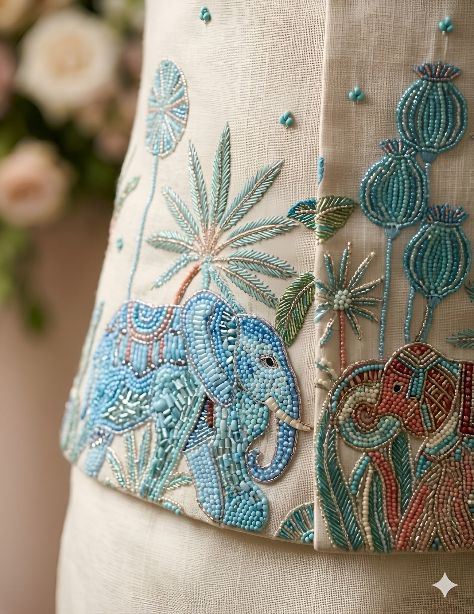 Men’s Cream Dola Silk Embroidered Wedding Set