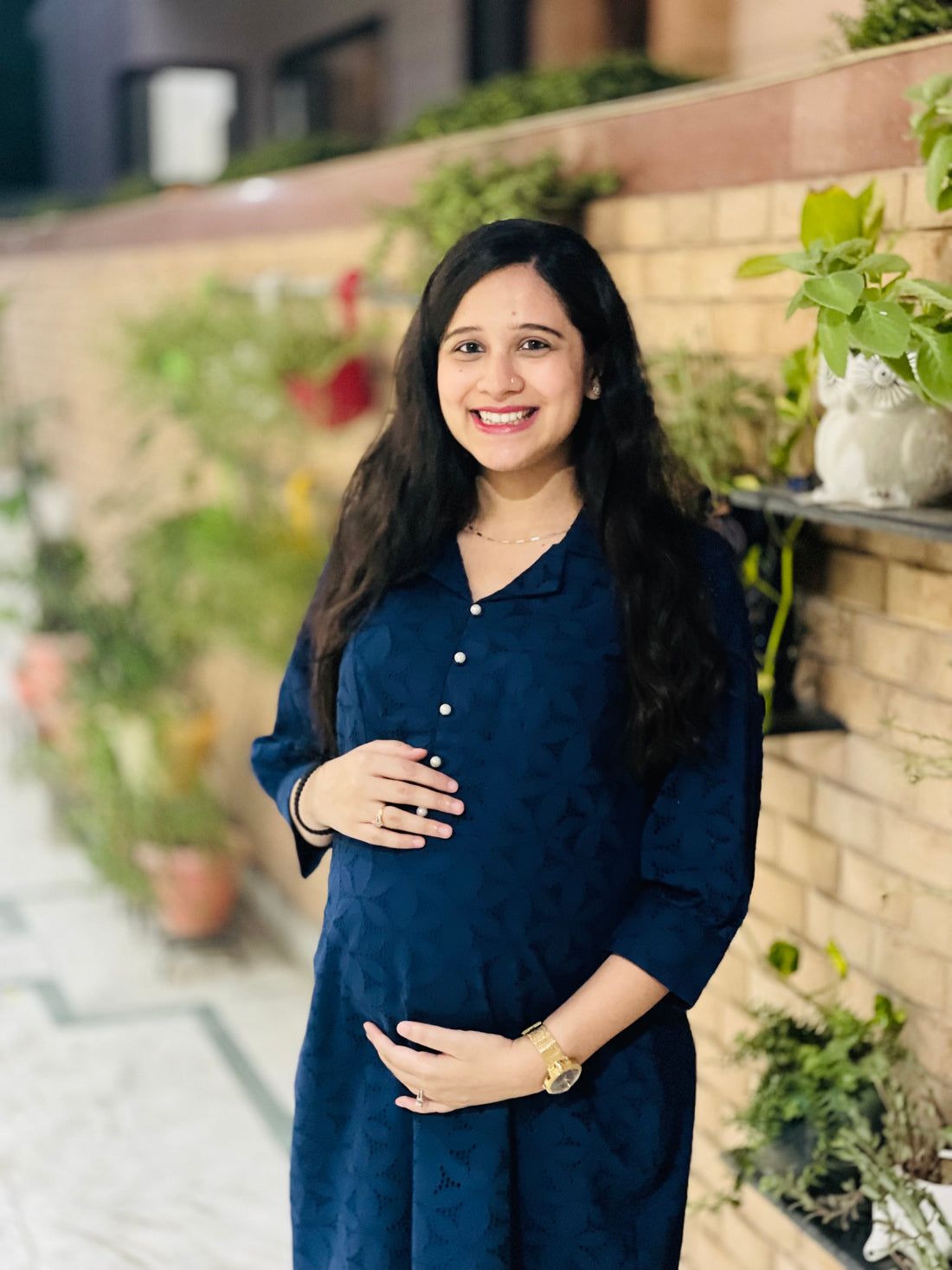 Navy Blue Schiffli Midi