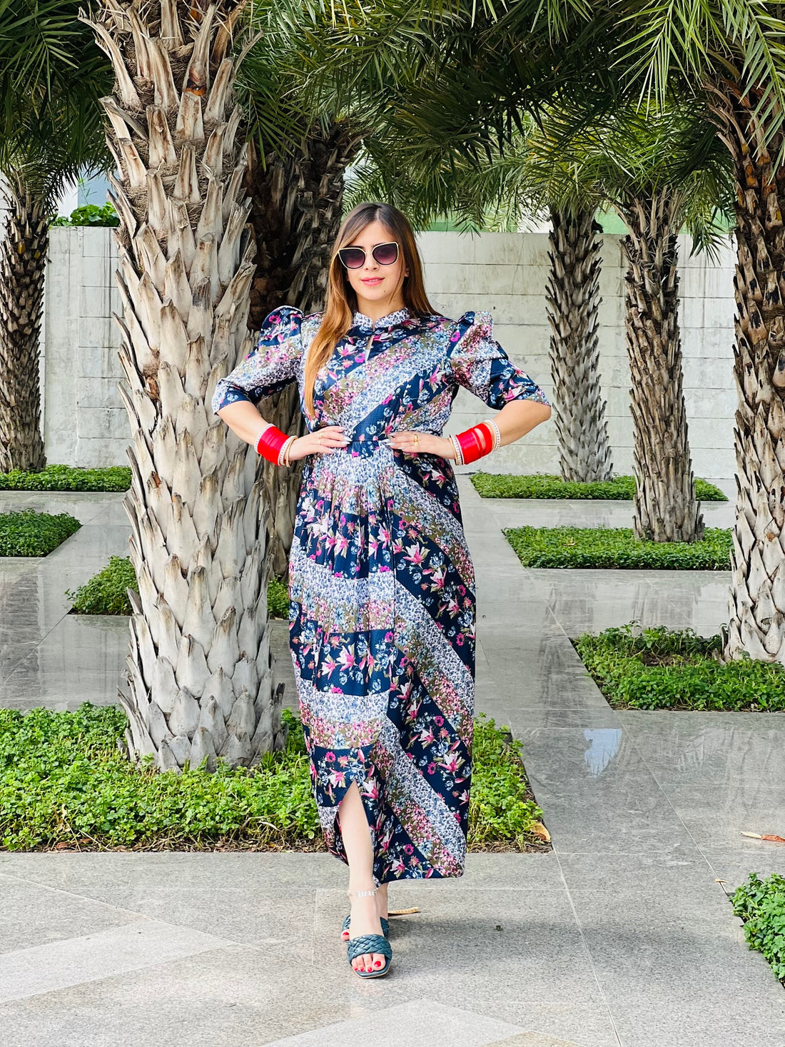 Blue & Grey Floral Drape