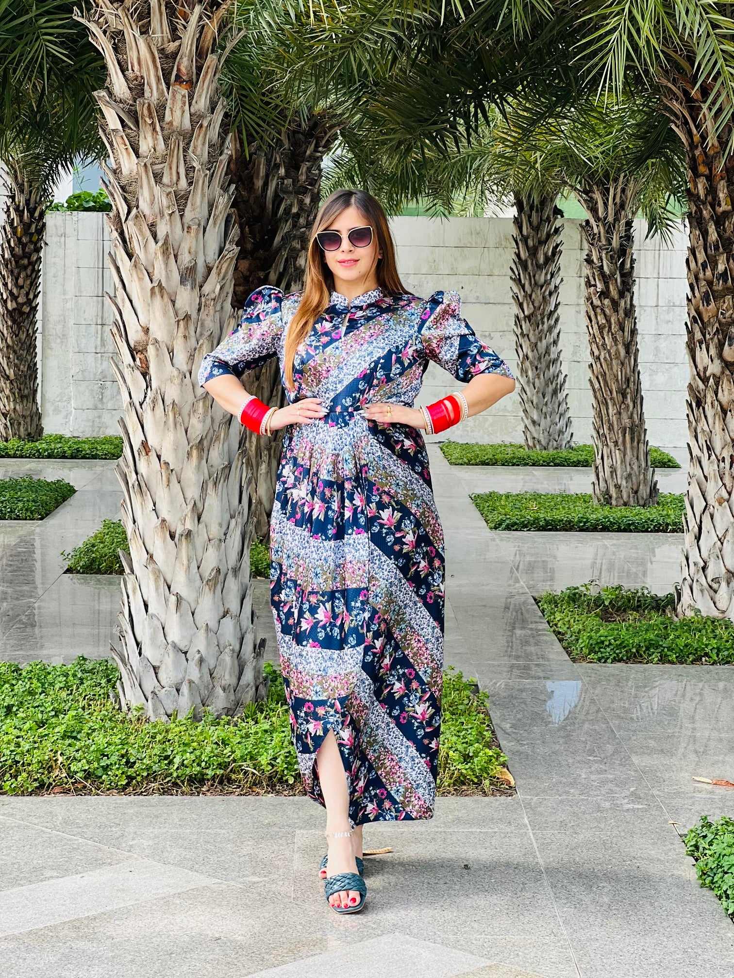 Blue & Grey Floral Drape