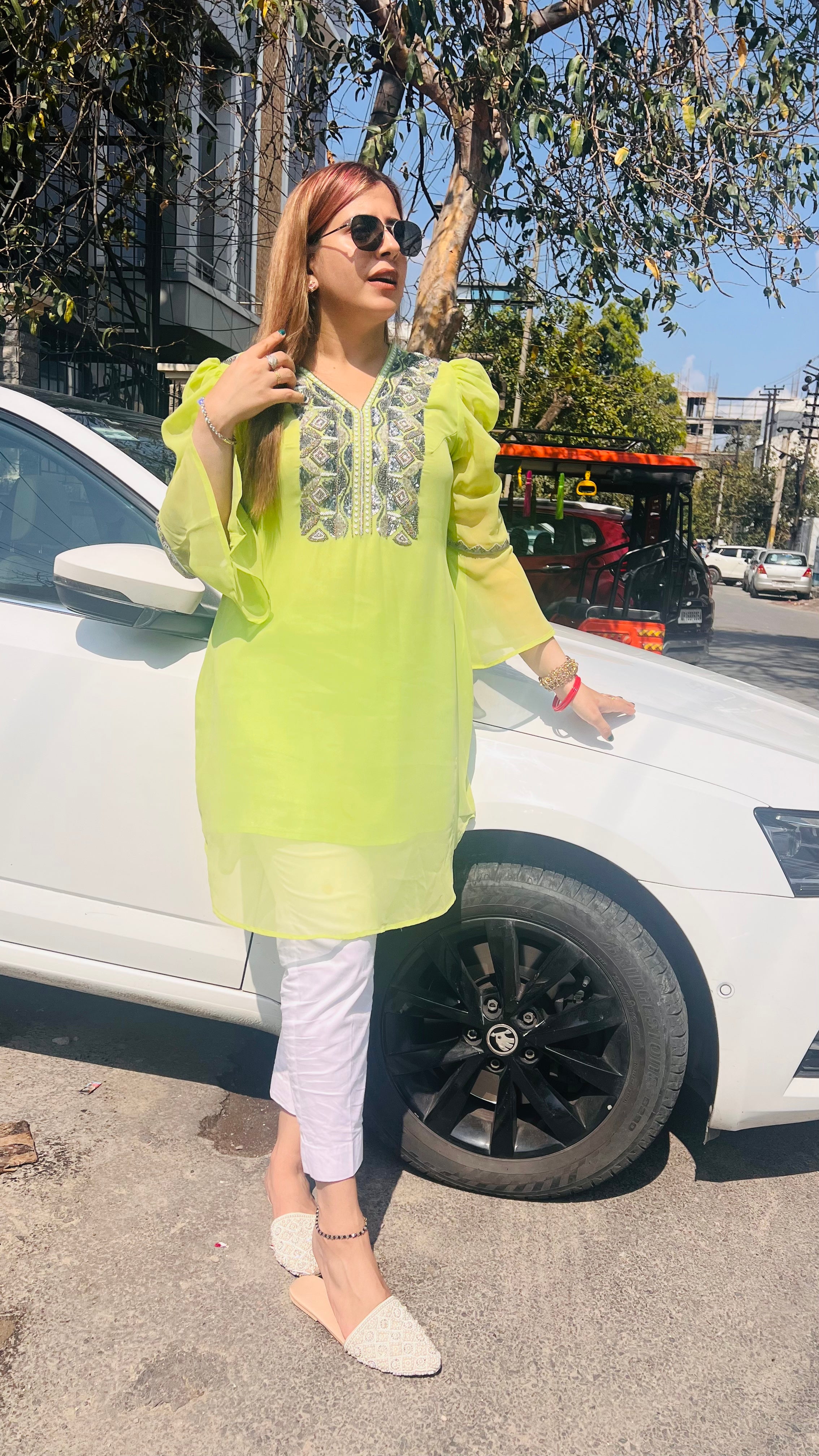 Pista Green Embroidered Kurti