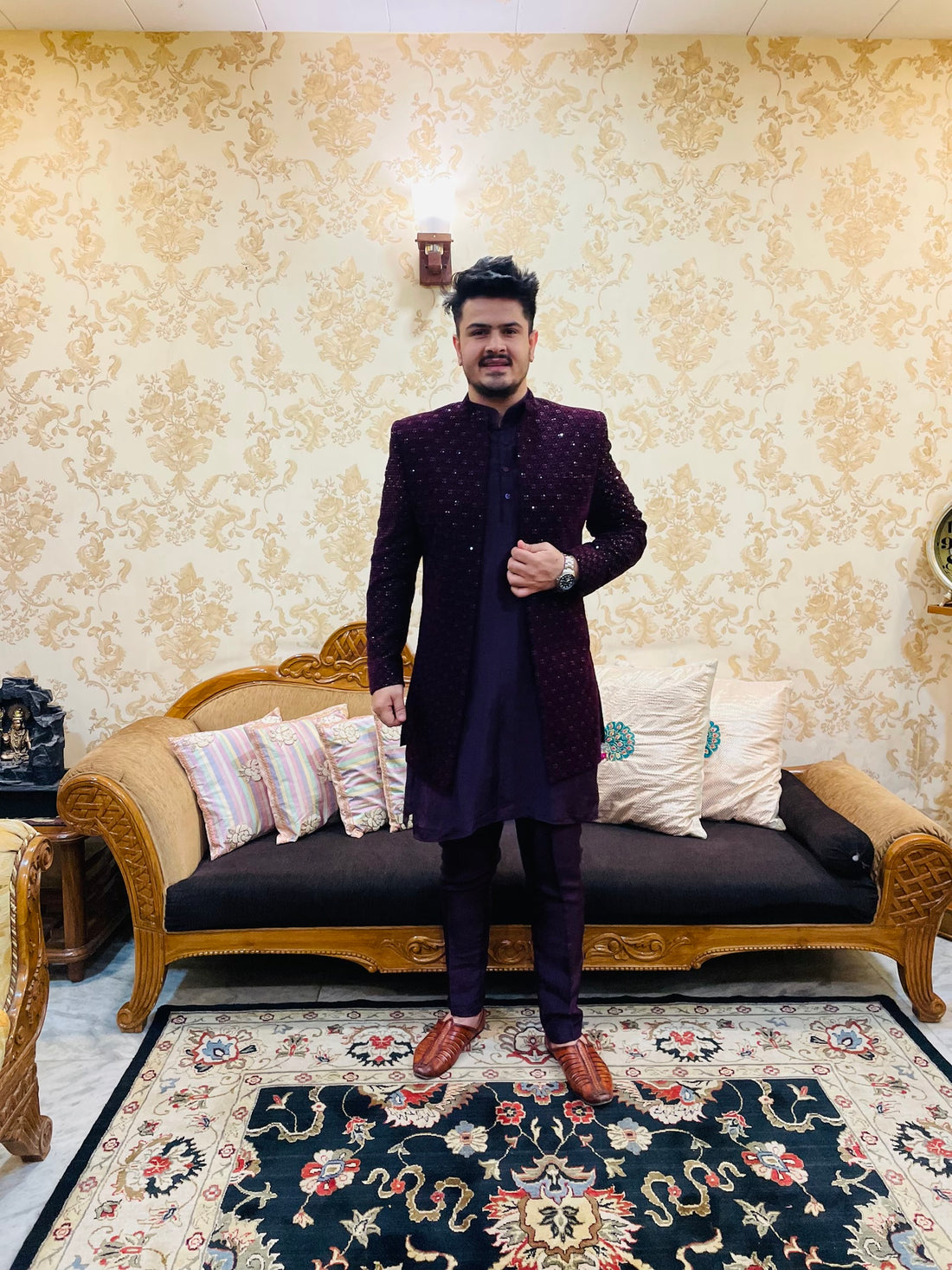 Menswear Wine Kurta Set