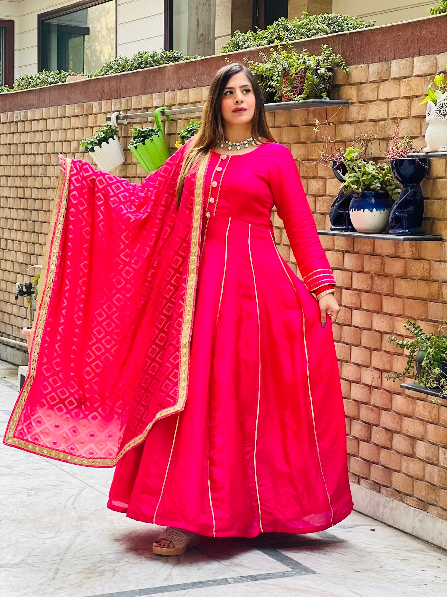 Silk Pink Anarkali