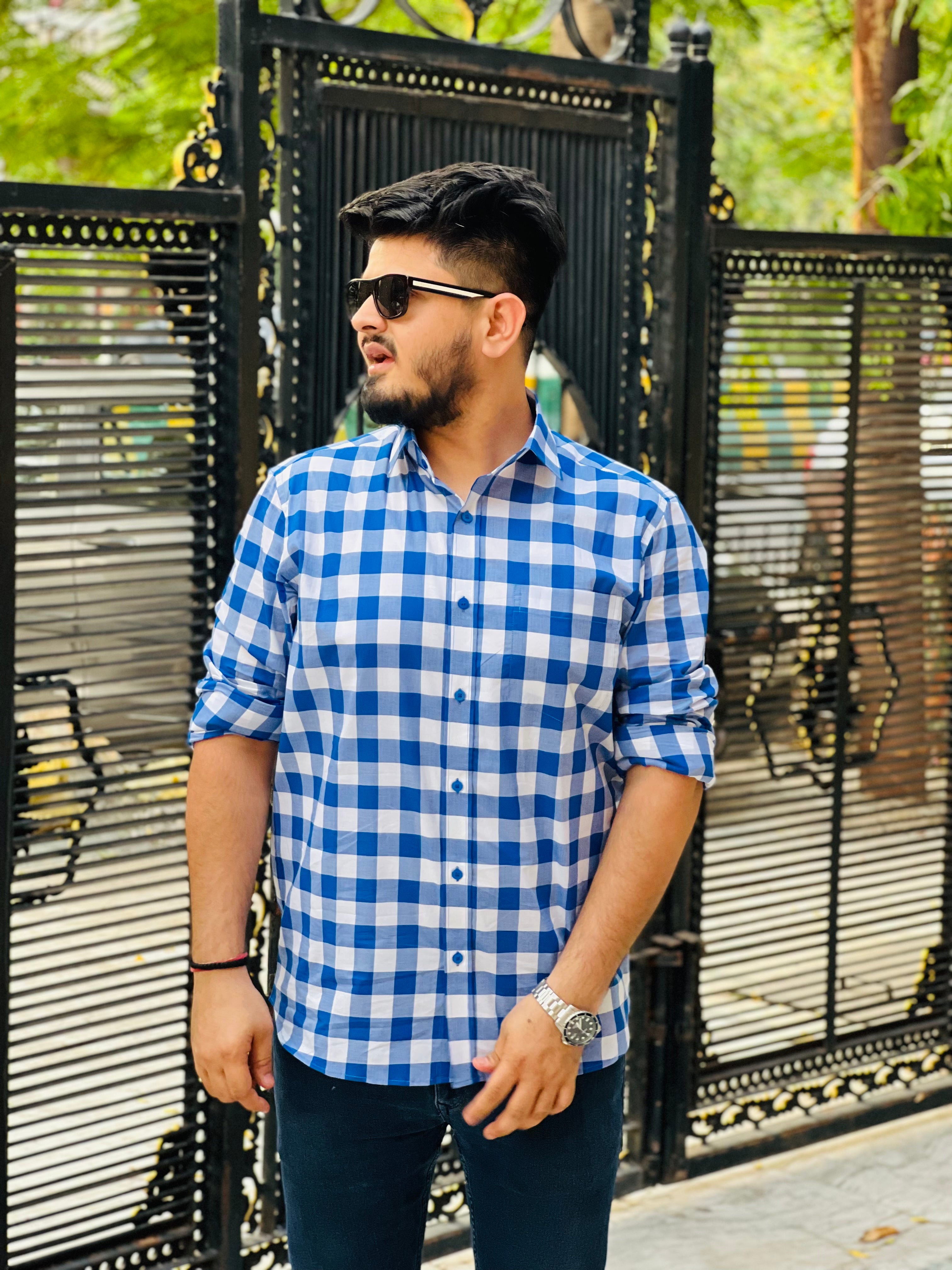 White & Blue Check Shirt