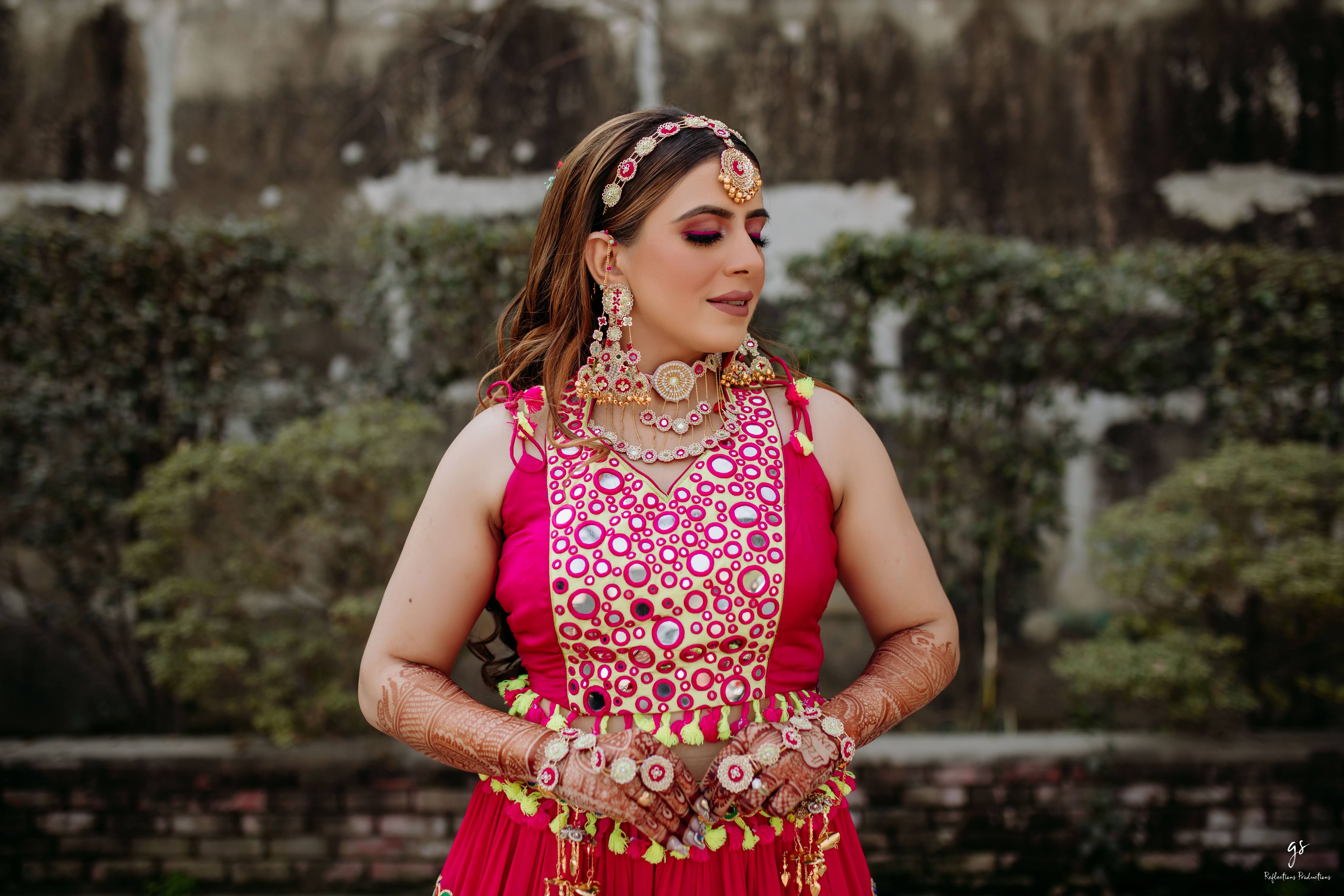 Pink Green Georgette Lehenga