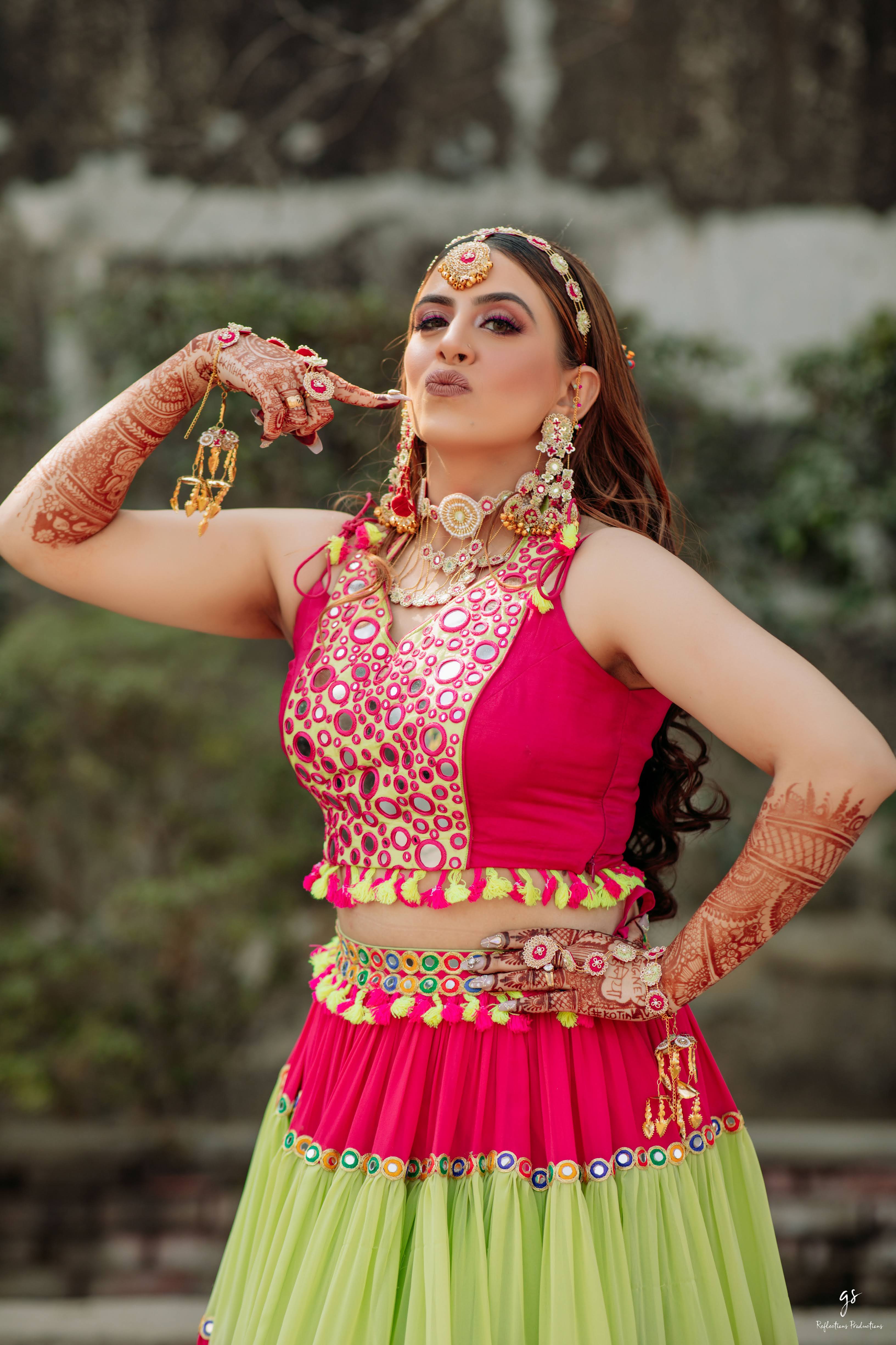 Pink Green Georgette Lehenga