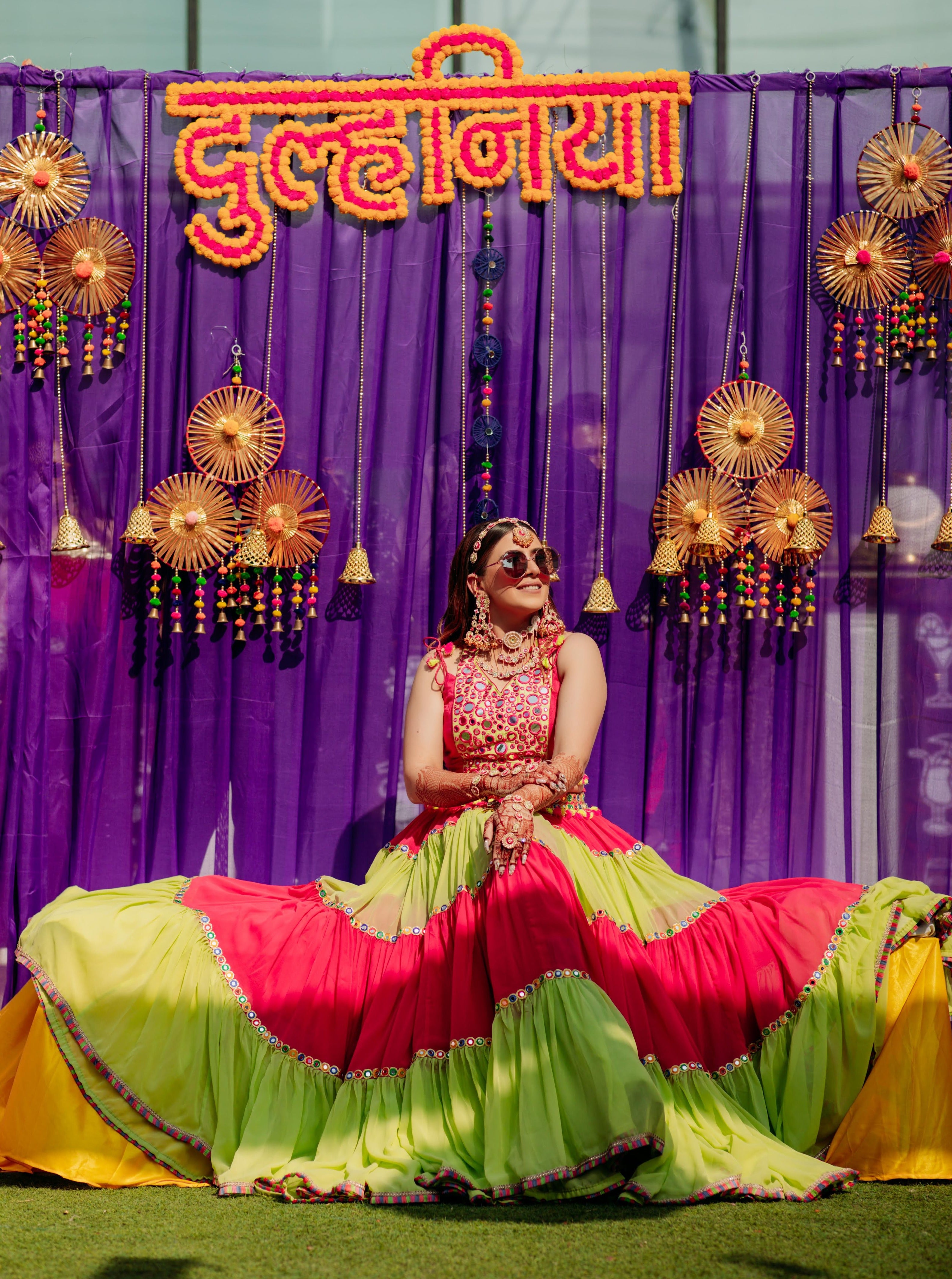 Pink Green Georgette Lehenga