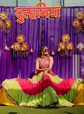 Pink Green Georgette Lehenga