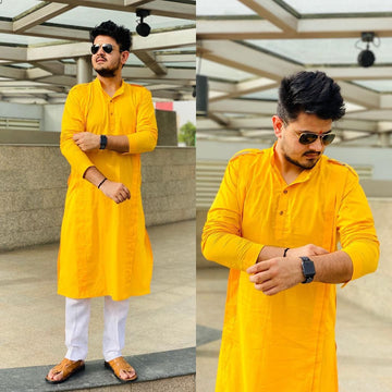 Menswear Sunshine Yellow Pathani Kurta with Pants