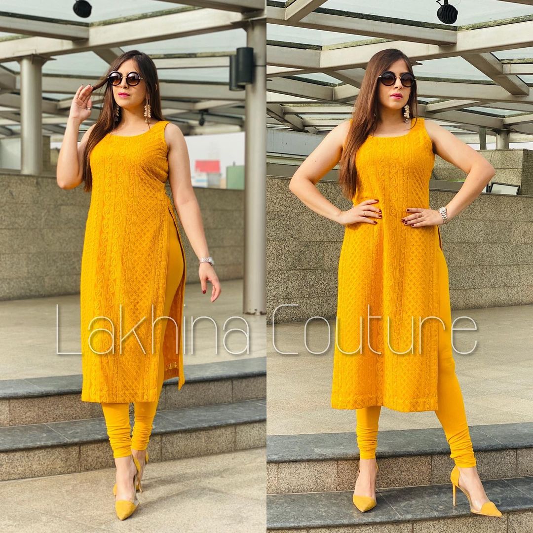Mustard Chikankari Kurti