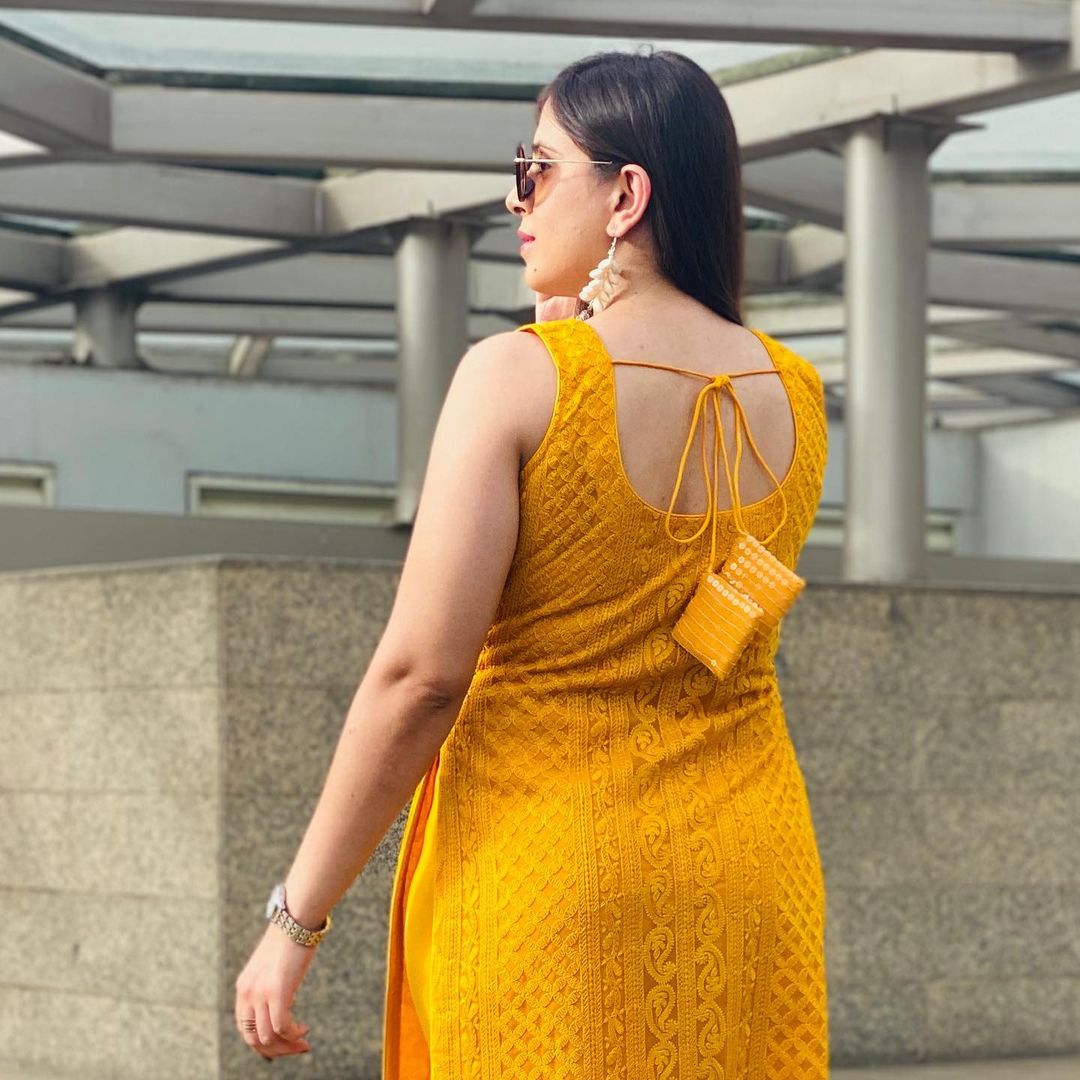 Mustard Chikankari Kurti