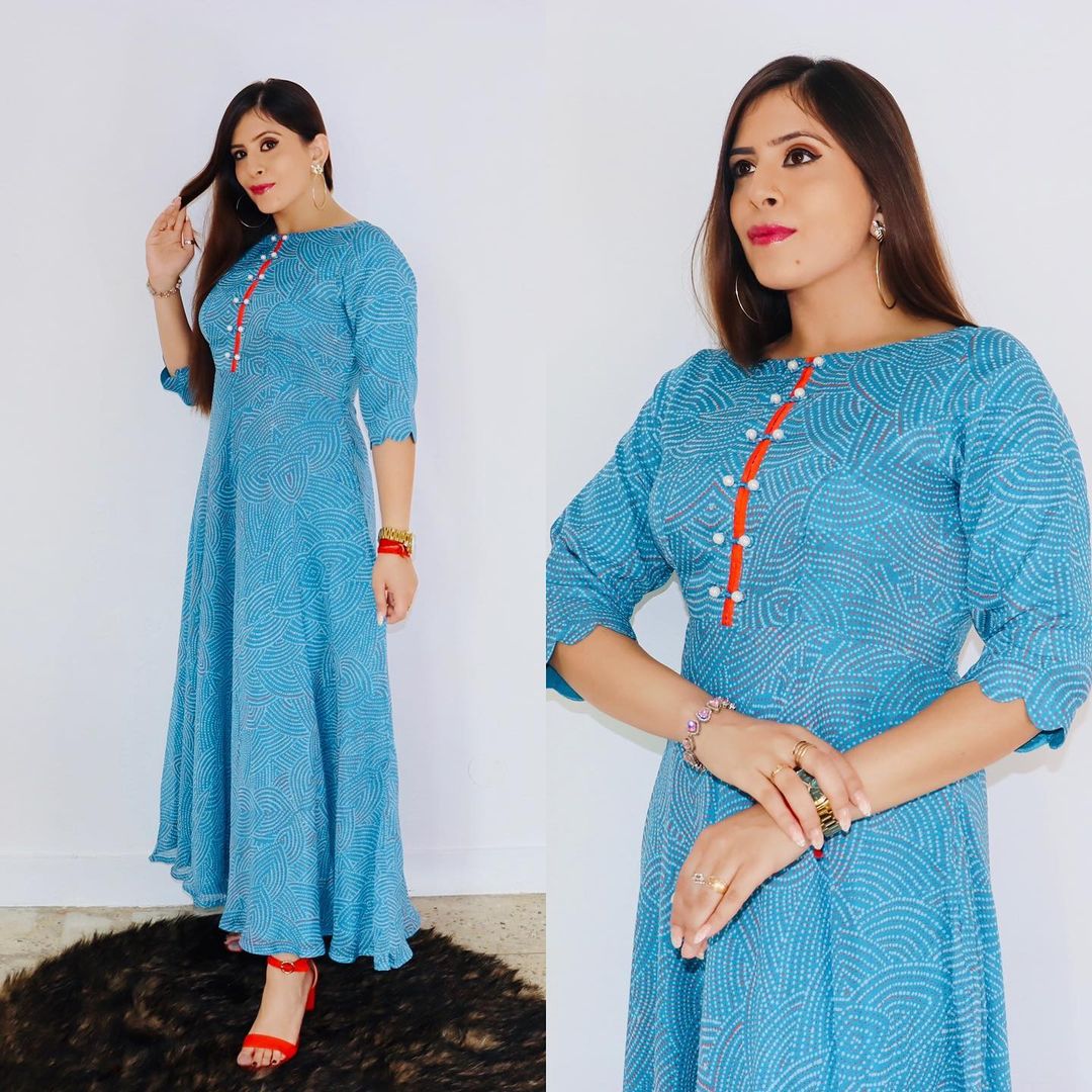 Sky Blue Bandhini Maxi