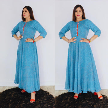 Sky Blue Bandhini Maxi
