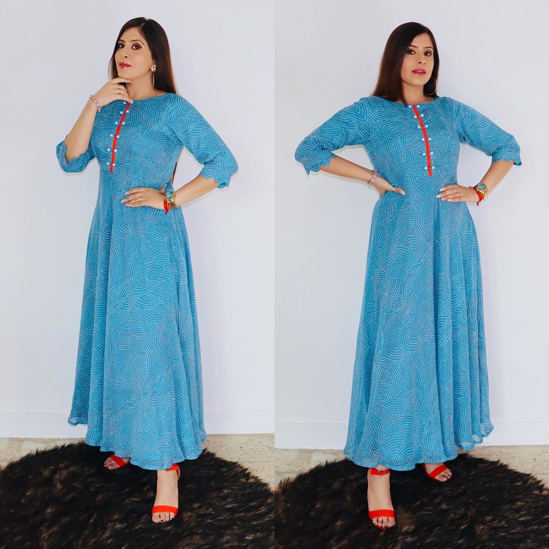 Sky Blue Bandhini Maxi