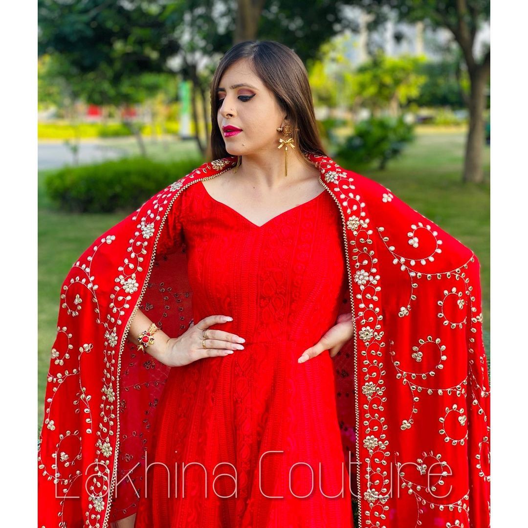 Red Chikankari Anarkali
