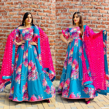 Turquoise Floral Anarkali