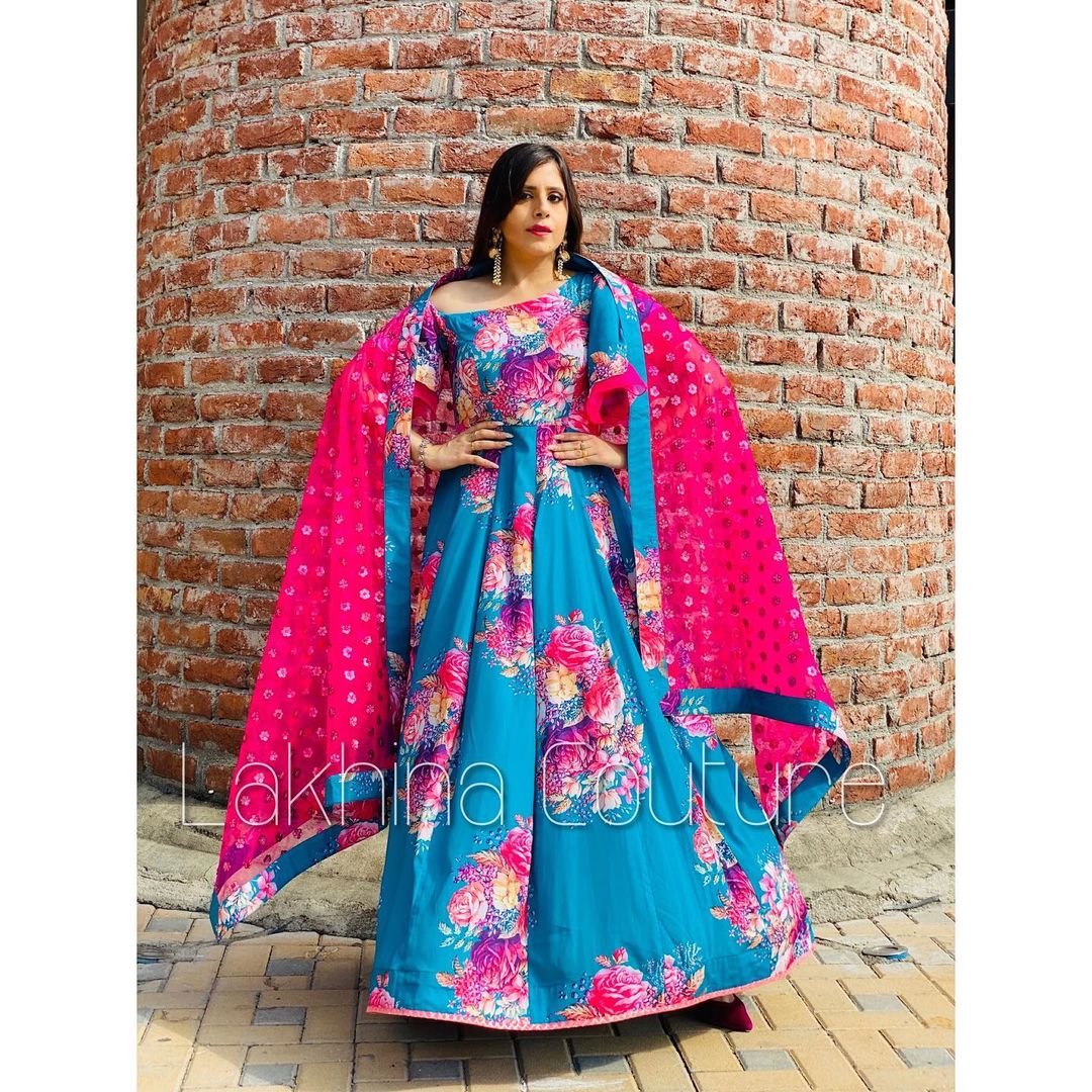 Turquoise Floral Anarkali