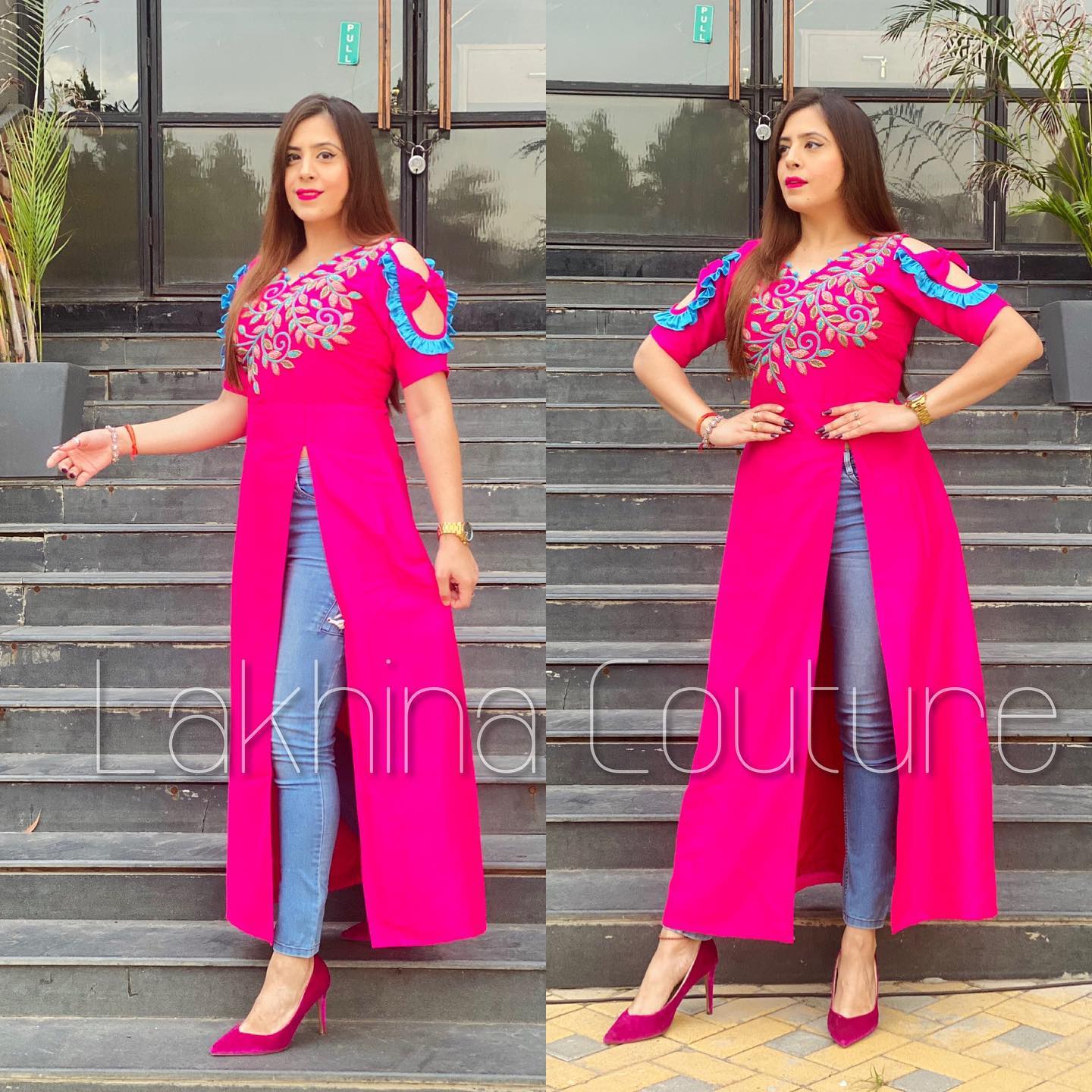 Pink Embroidered Slit Kurti