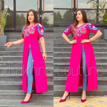 Pink Embroidered Slit Kurti