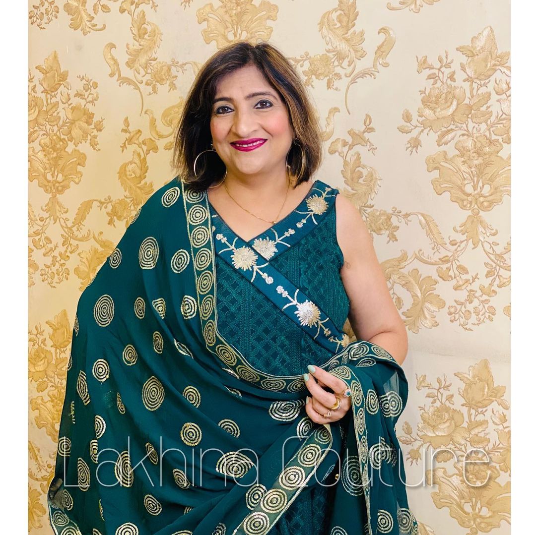 Bottle Green Chikankari Anarkali