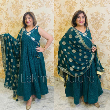 Bottle Green Chikankari Anarkali