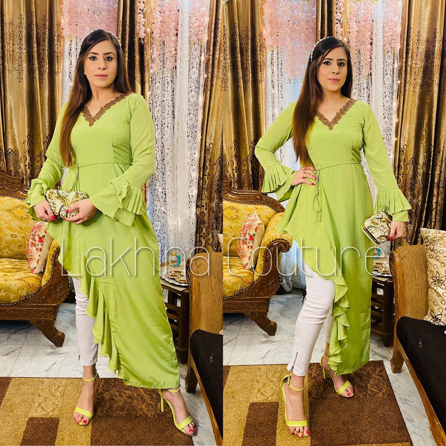 Pista Green Ruffled Top