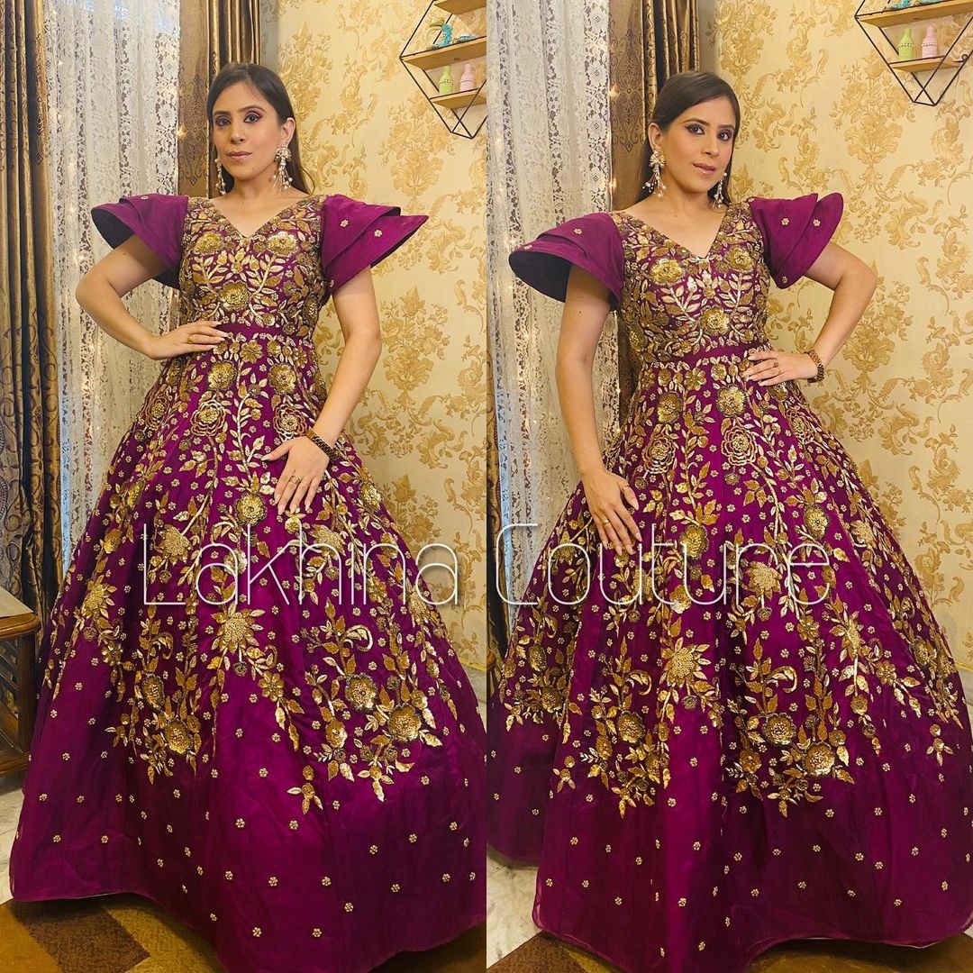 Wine Embroidered Gown