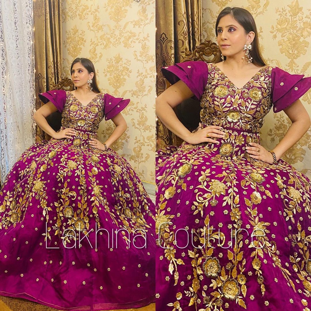 Wine Embroidered Gown