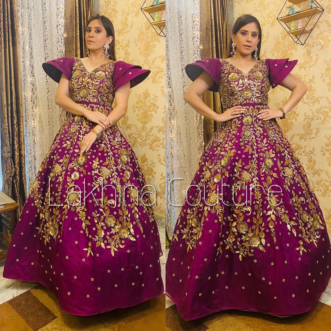 Wine Embroidered Gown