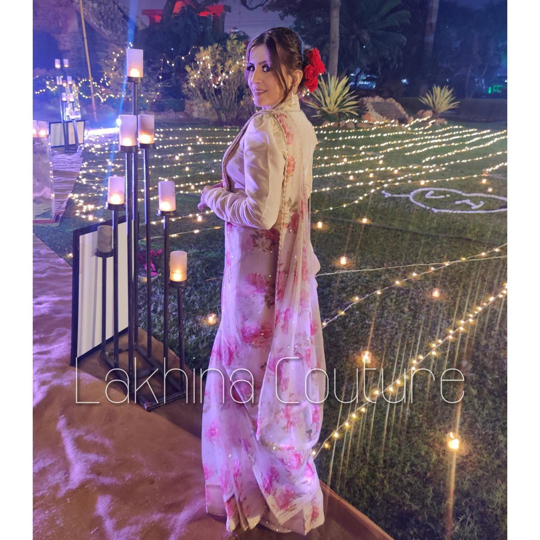 Beige Floral Saree