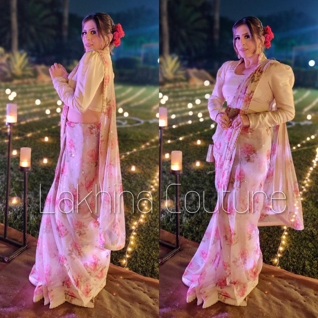 Beige Floral Saree