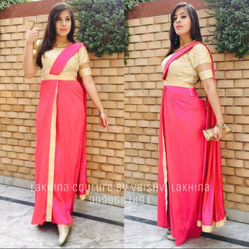 Pink Drape Saree Gown