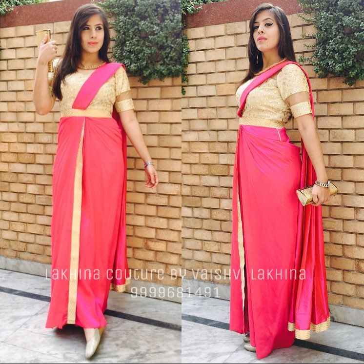 Pink Drape Saree Gown