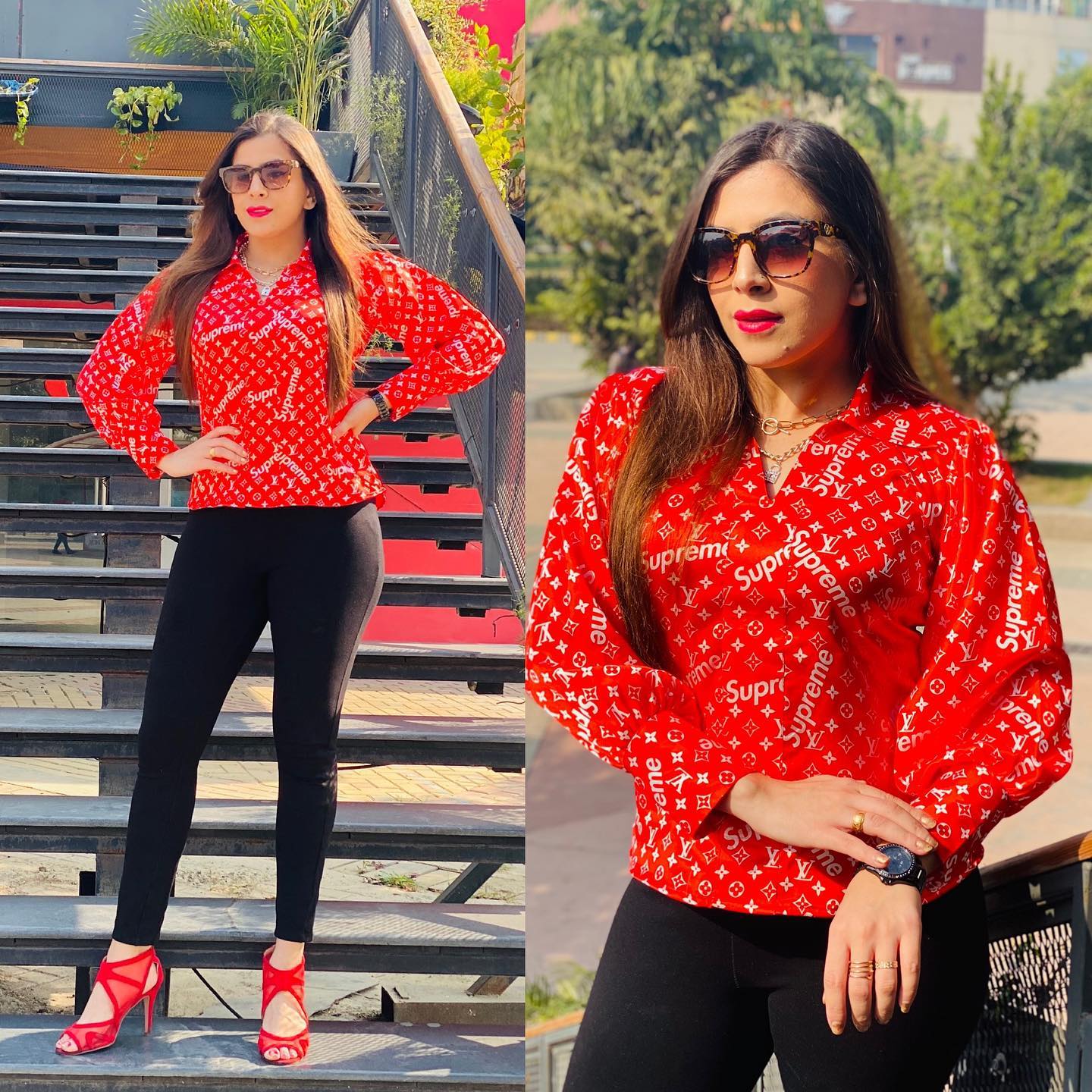 Red Satin Loose Fit Western Top
