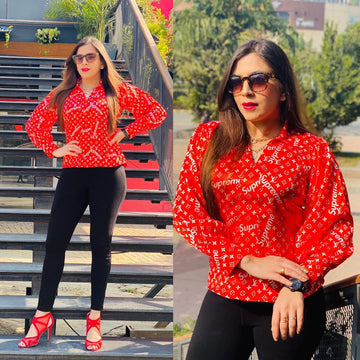 Red Satin Loose Fit Western Top