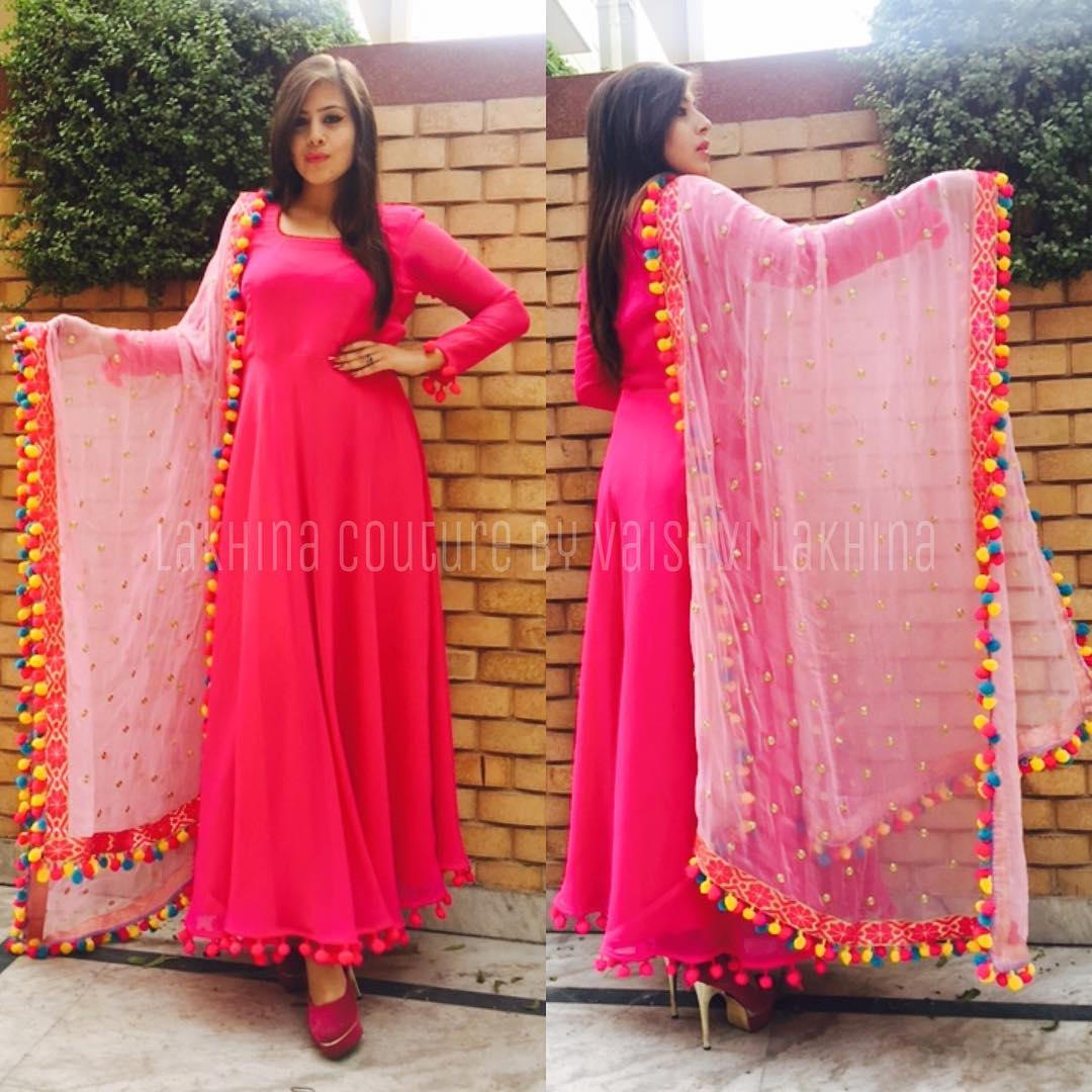 Pink Pom-Pom Dupatta