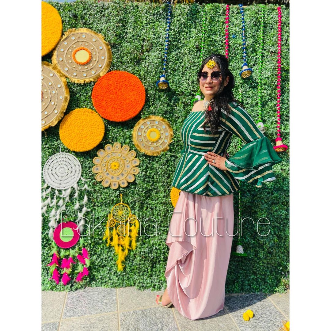 Bottle Green Pink Ethnic Co-Ord Set