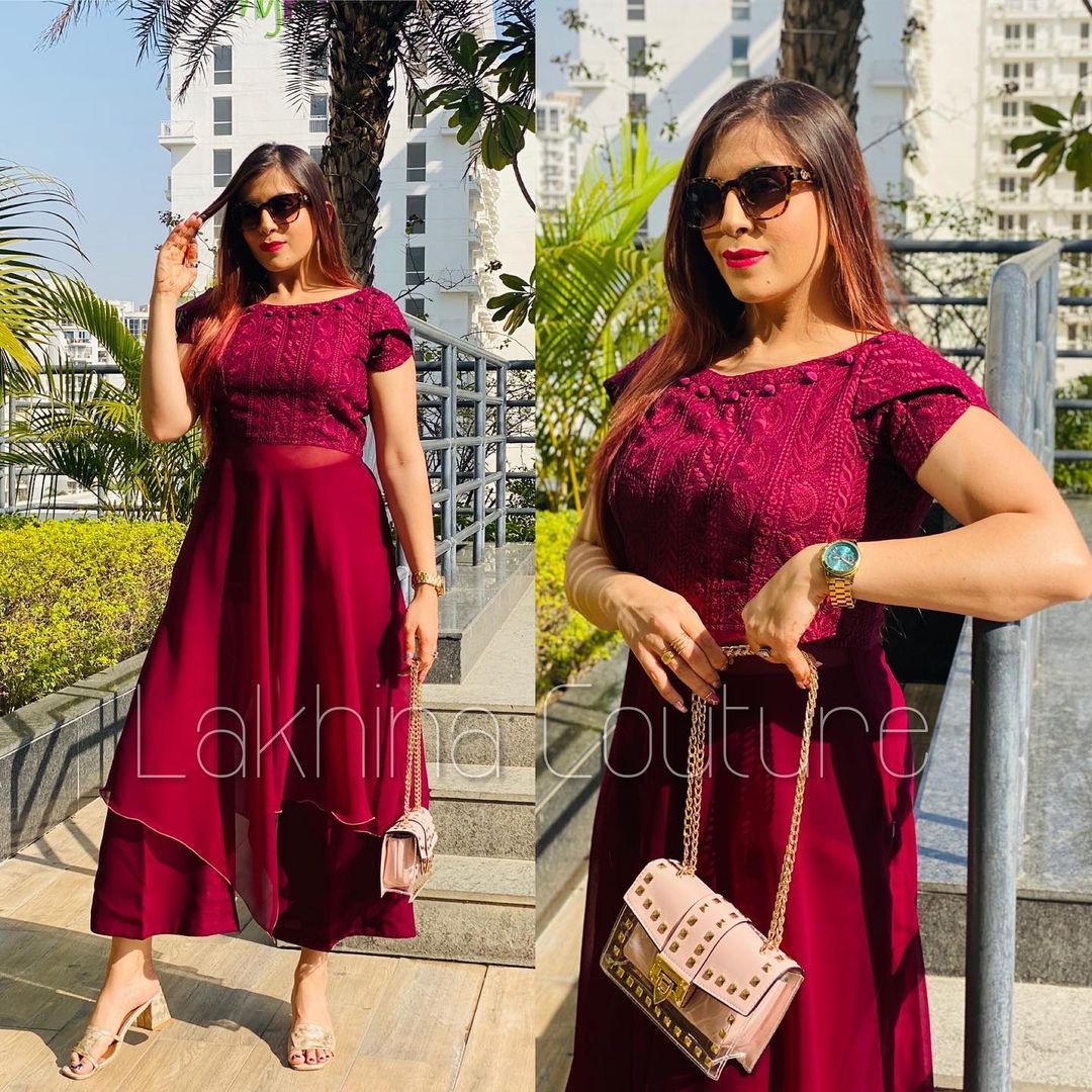 Wine Chikankari Suit
