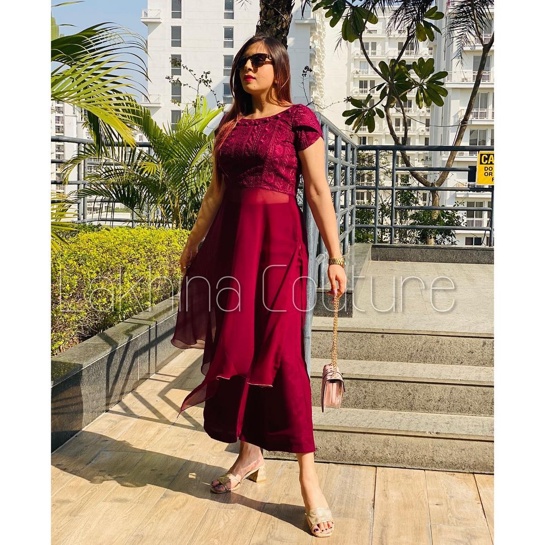 Wine Chikankari Suit