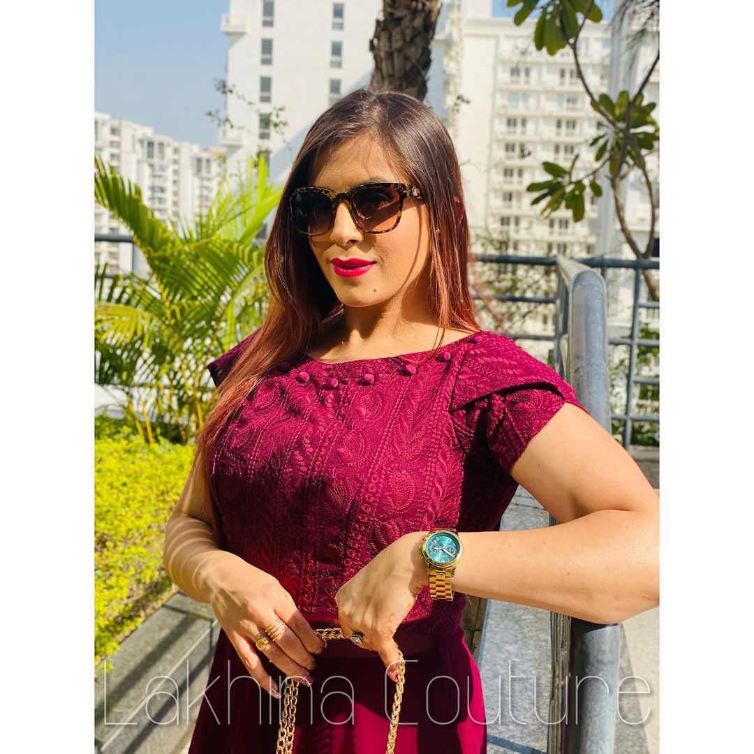 Wine Chikankari Suit