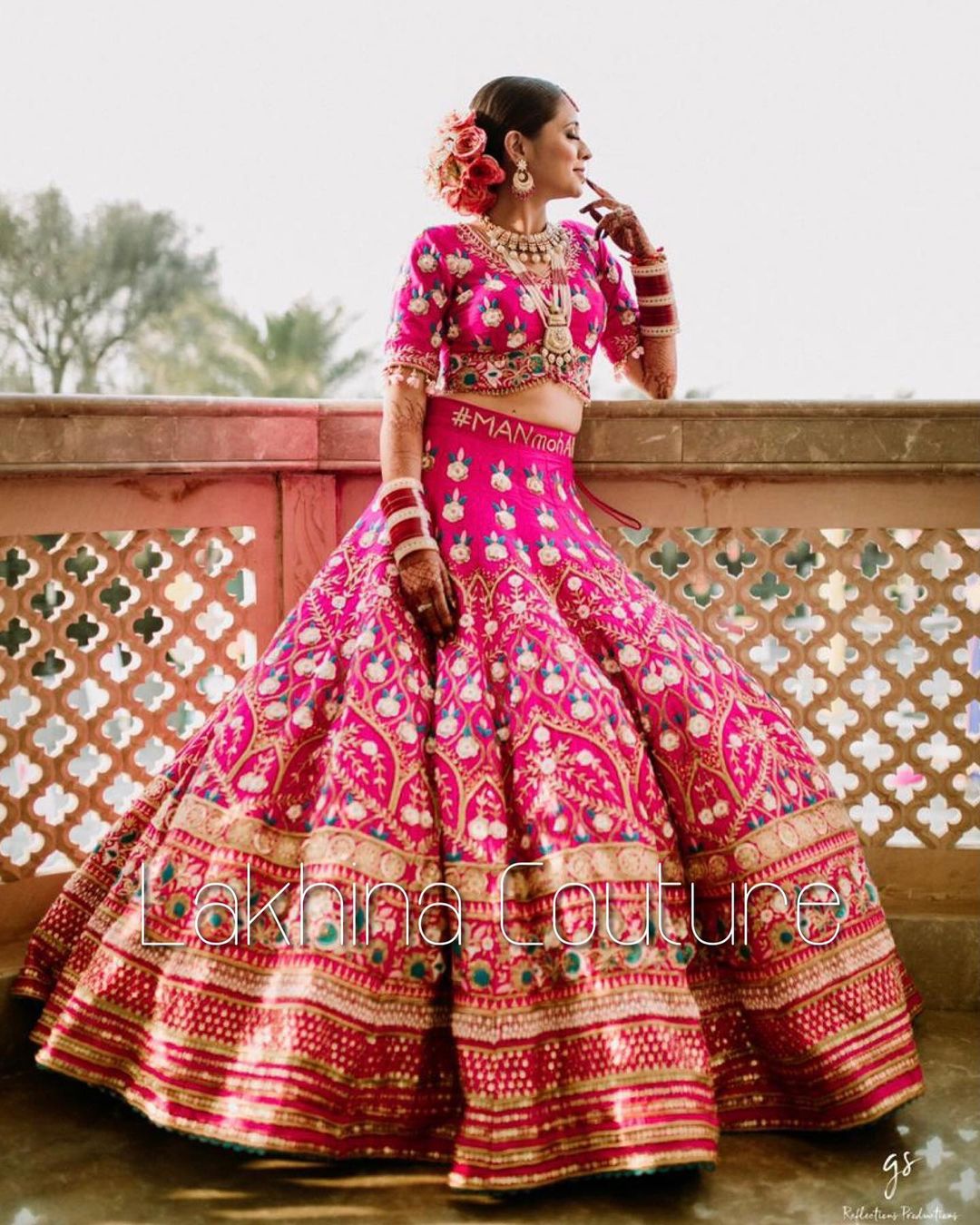 Hot Pink Embroidered Lehenga