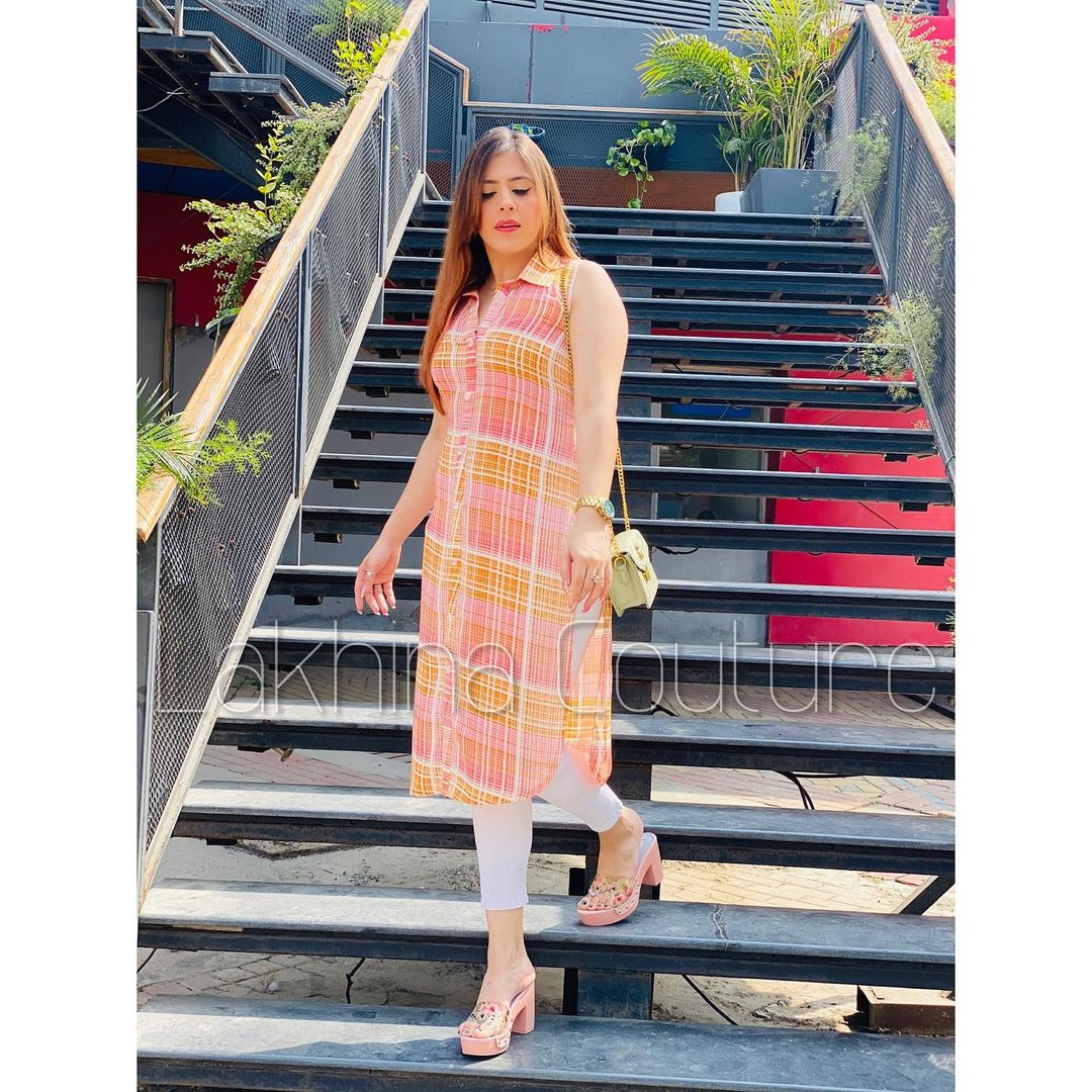 Peach Checks Kurti