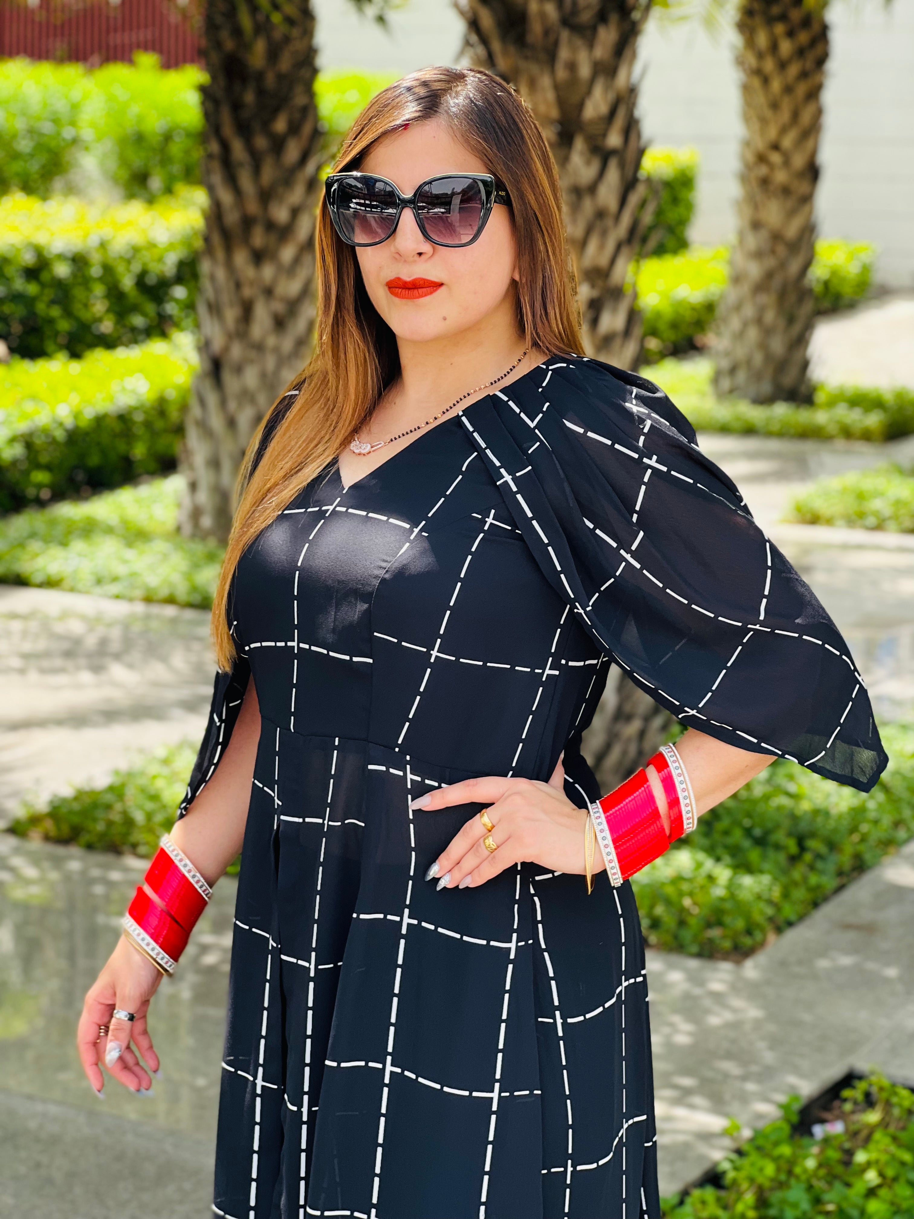 Black Geometric Slit Top