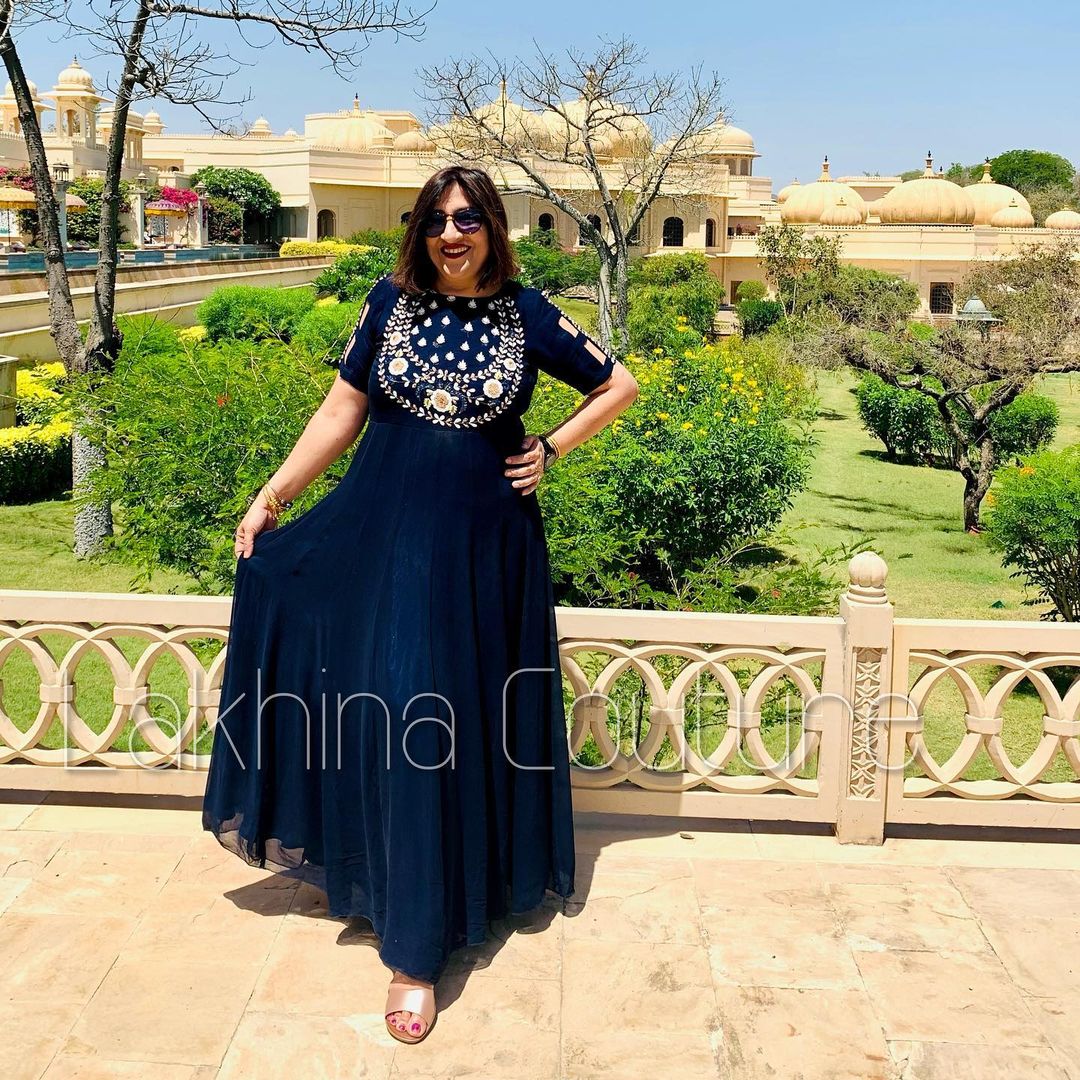 Navy Blue Embroidered Gown
