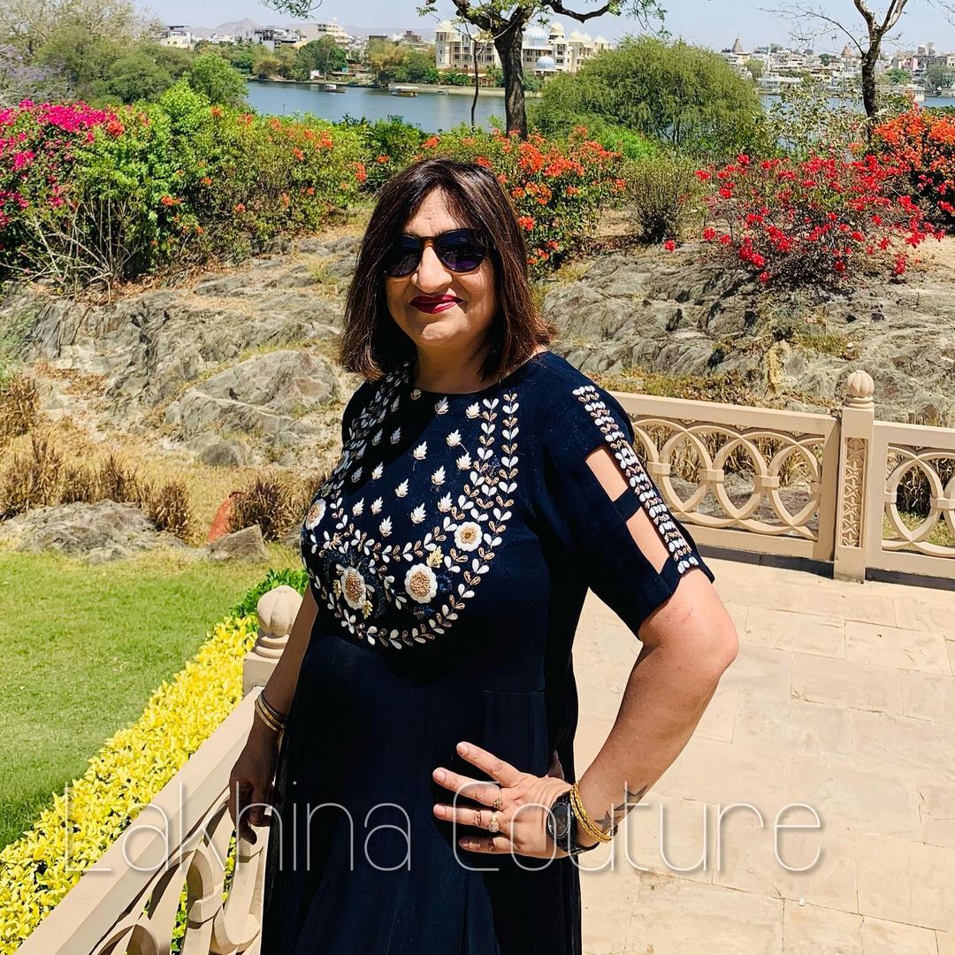 Navy Blue Embroidered Gown