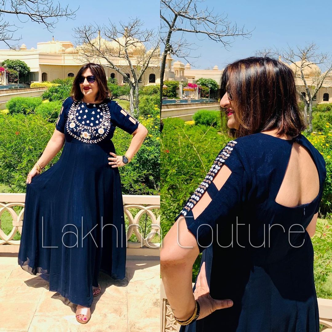 Navy Blue Embroidered Gown