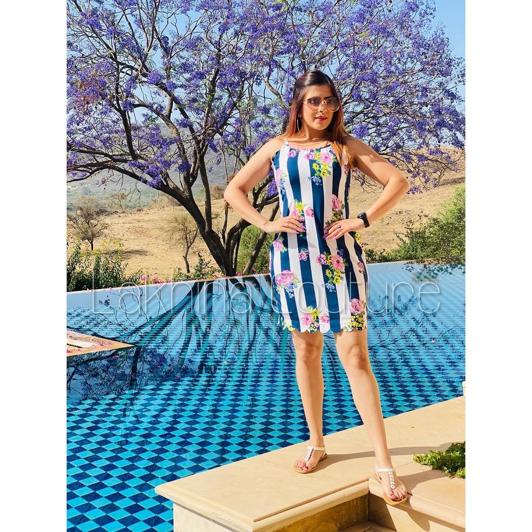 White & Blue Stripes Floral Dress