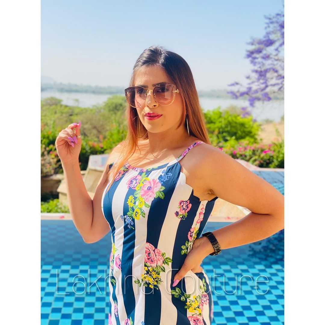 White & Blue Stripes Floral Dress