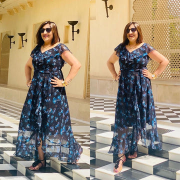 Navy Blue Ruffle Maxi