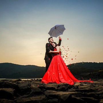 red dress with trail Trending Long Trail Red Gowns for Brides